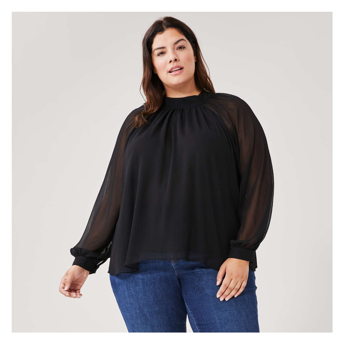 Women+ Mock Neck Top in JF Black from Joe Fresh